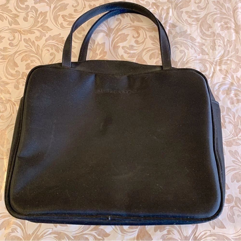 J Ferrar Square Top Handle Black Nylon Satchel Handbag